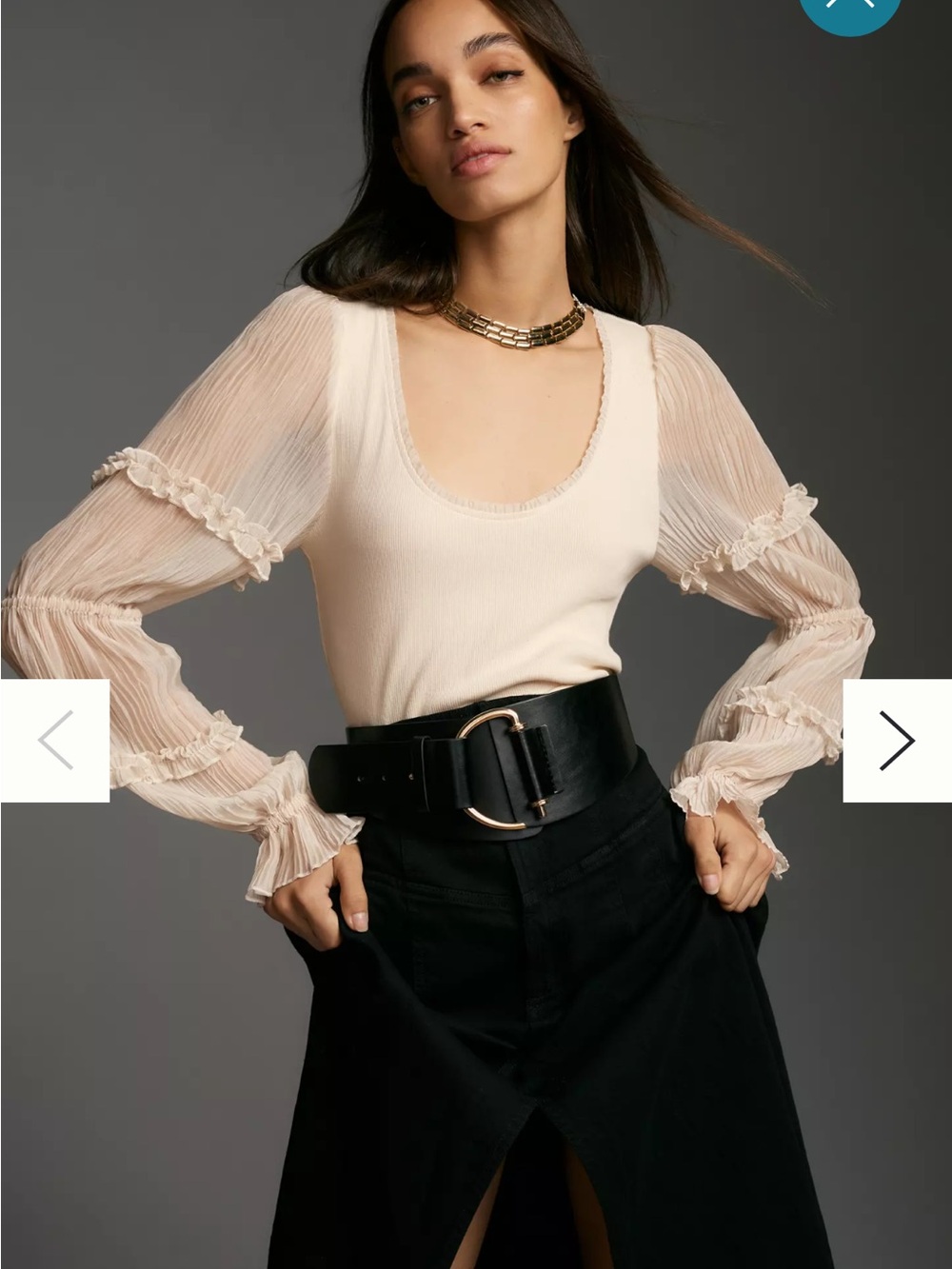 Anthropologie Cream Sheer-Puff Long-Sleeve Scoop Top
